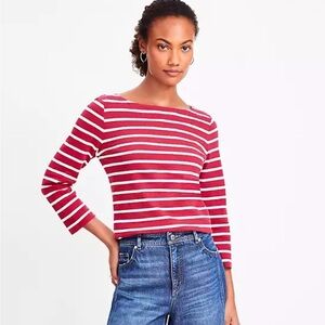 LOFT Red and White Fitted 3/4 Sleeve T-Shirt Size XXL